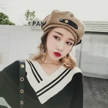 Шапки женские зимние шерстяные берет женщина Англия Джокер бутон шапка с дизайном «Тыква»