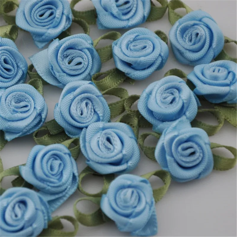 50pcs Mix color ribbon rose handmade flowers garment supplies sewing appliques diy accessories wedding decoration A039
