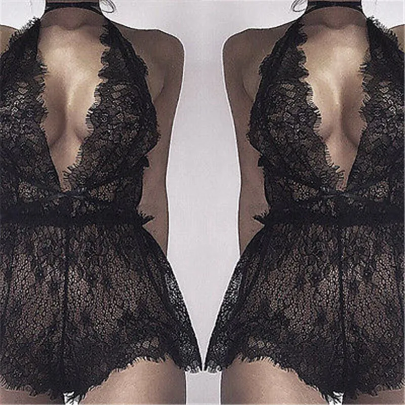 Сексуальное женское кружевное белье для сна с бретельками и v-образным вырезом |