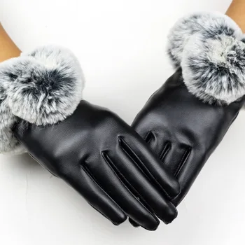 

Sale PU Leather Gloves Women Gloves Waterproof Faux Rabbit Fur Thick Warm Spring Winter Touch Screen Gloves Christmas Gifts