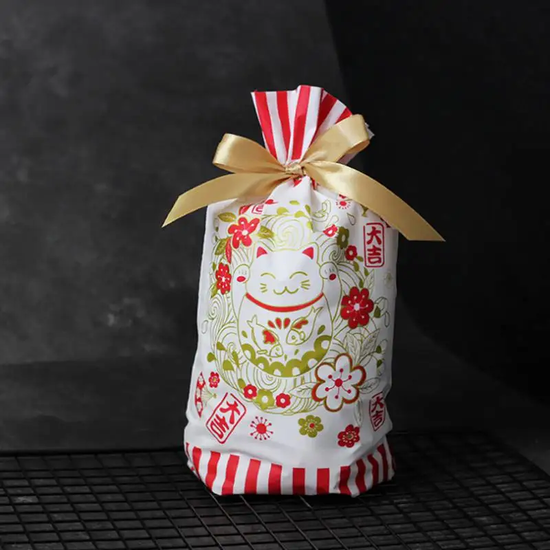 50pcs Drawstring Gift Bag Set Printed Portable Candy Biscuits Food Packing Storage Bags Baking Wrapper candy gift wrap bag