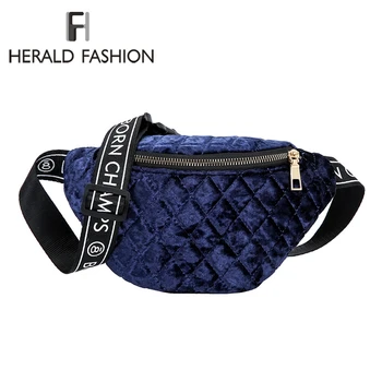

Herald Fashion Velvet Waist Bag Fanny Pack Plaid Women Lady Phone Messenger Bags Shoulder Purse Female Travel Mini Pouch Bags