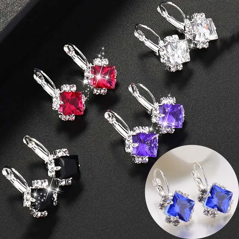 New Design Personality Luxury Earrings Square Crystal CZ Wedding Jewelry Stud For Women Ear Clips | Украшения и аксессуары