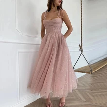 RU108 Sparkly Blush Prom Dresses 2022 spalline pieghe Tulle abiti da sera corti senza spalline abiti formali A-Line