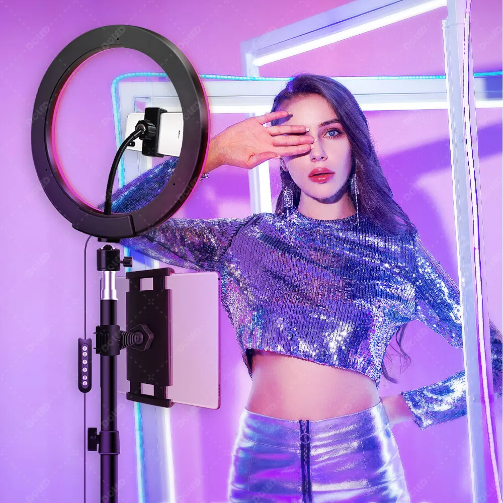 RGB Lamp Ring Light with Tripod Beauty Ringlight For YouTuber Vlogger Live Stream Taking Selfie Video Photo on YouTube Tiktok