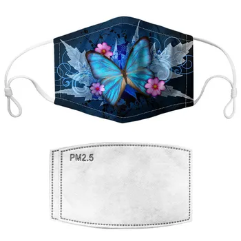 

Mascarilla Washable Reusable Face Mask Fashion Adult Fabric Mask Butterfly Printed Windproof Foggy Haze Mask With 2pc Filters