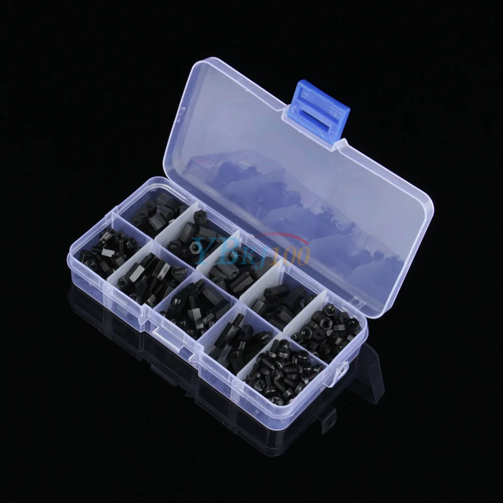 

New Arrival 300pcs Black Nylon M3 Assorted Hex Screw Nut Spacers Stand-off Kit Set Screw Set