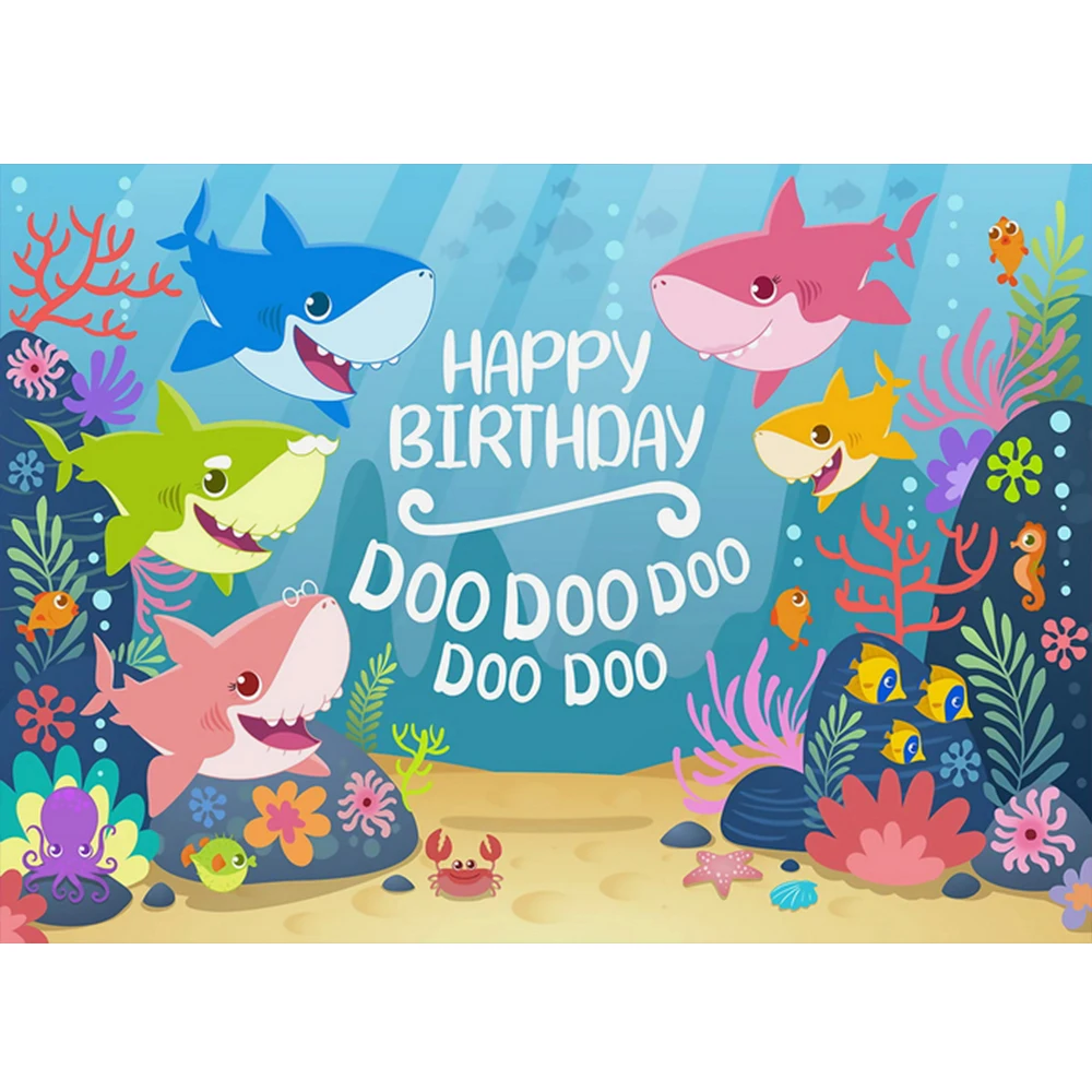 7x5FT Blue Ocean Shark Birthday Party Background theme Banner Photography backdrops Photo Studio Props | Электроника