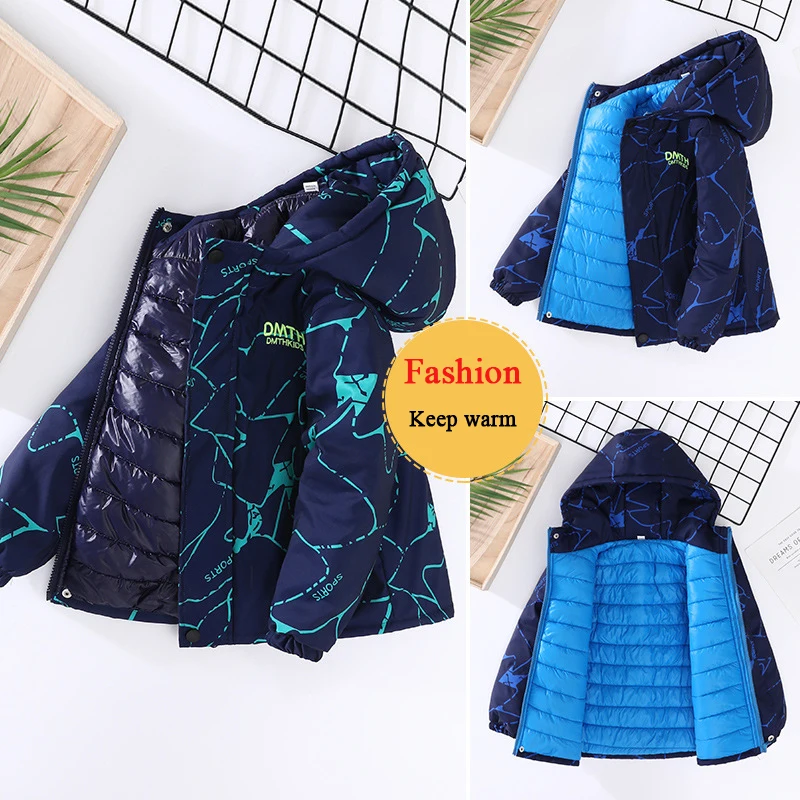 Winter Boy's Cotton-padded Jacket Children Hooded Outerwear Boys Bomber Jacket Thickened Warm WaterProof Windbreaker TZ661