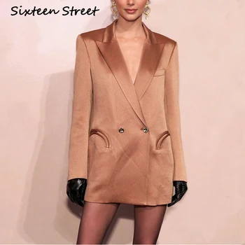 

V Neck Moon Pocket Suit Woman jacket Long Sleeve elegant Satin Work Wear Blazers female spring autumn
