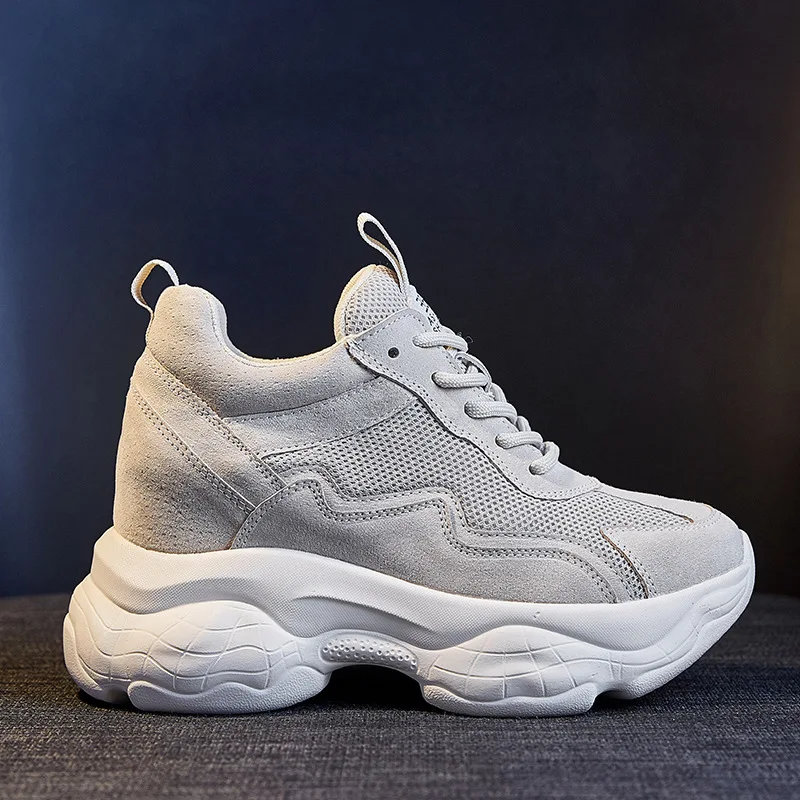

New Women Lace Up Mesh Casual Comfortable breathable Shoes platform wedge shoes height increasing 5cm Canvas sneakers B21-45