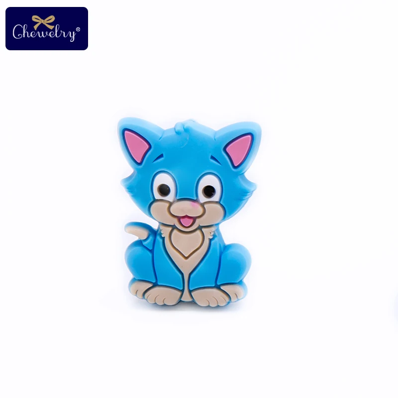 Blue Cat 10 шт. силиконовый Прорезыватель с бусинами панда Лев DIY пустышка подвеска на цепочке-ожерелье грызун для прорезывания зубов детские товары - Цвет: Blue Cat