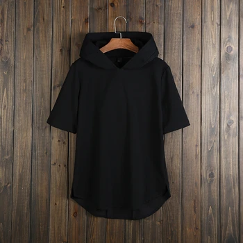 

Men Hip Hop Short Sleeve Hoodies Dark Black Pullover Hoody Male Fashion Outwear Trendy Brand Coats Loose Tops