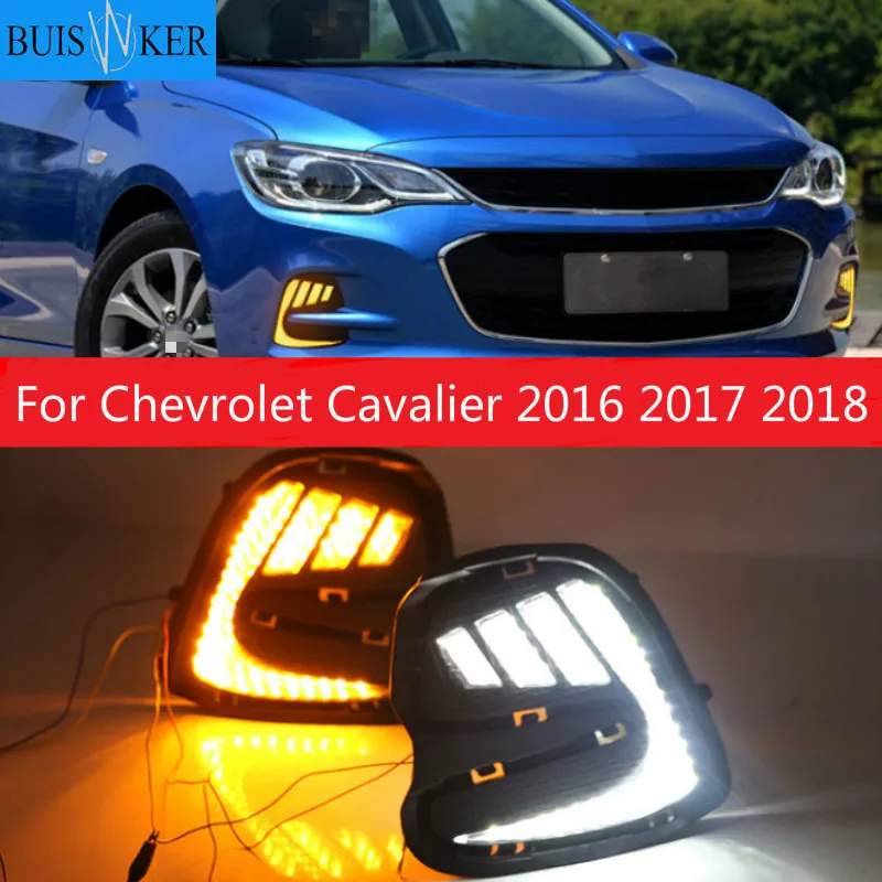 

2 шт. Светодиодный дневной светильник для Chevrolet Cavalier 2016 2017 2018 желтый сигнал поворота Функция дневные ходовые огни 12В светодиодный противотуманный фонарь