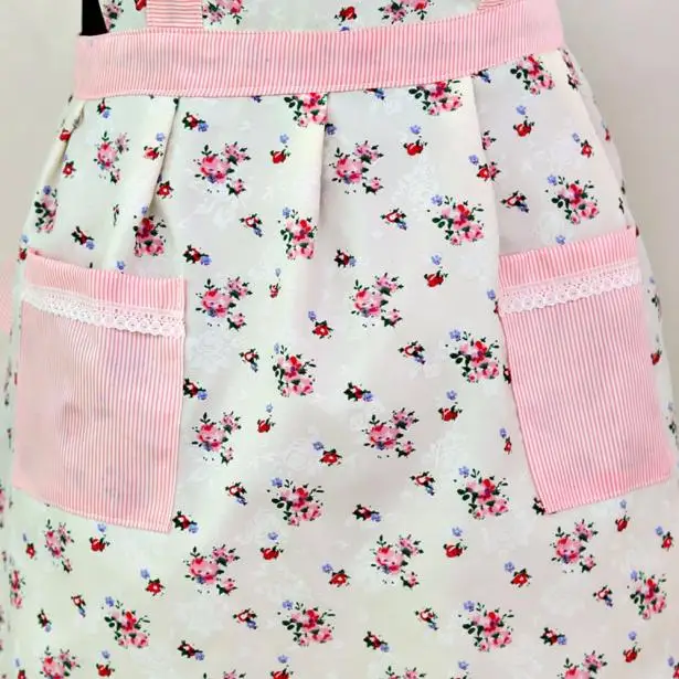 Flower Printed Women Lady Restaurant Home Kitchen Aprons For Pocket Unisex Cooking Cotton Cleaning Apron
