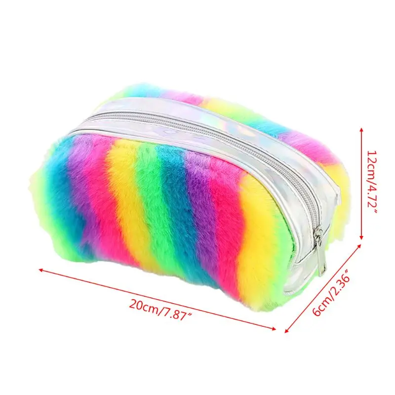 Girls Cute Plush Pencil Case PU Zipper Pen Box Big Pencilbox Cosmetic Bag School Office Supplies Stationery Tools