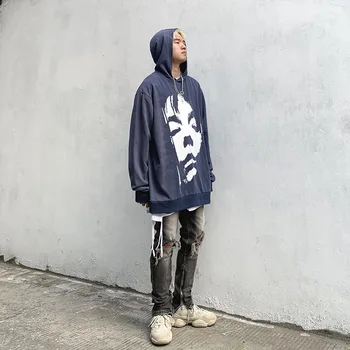

Male High Street Oversize Loose Casual Hoodie Sweatshirt Outerwear Men Gradient Print Streetwear Pullover Hooded Sweatshirt
