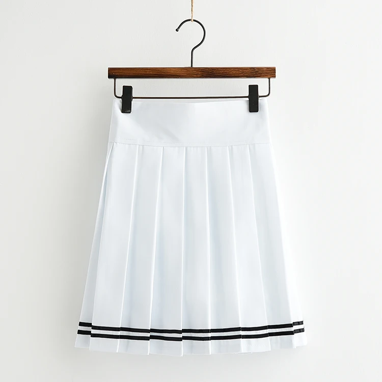 White striped Японская летняя JK Форма юбка молодая девушка, студентка большой размер сплошной цвет школьная Униформа юбка Повседневное юбка с завышенной талией, плиссированные юбки - Цвет: White striped
