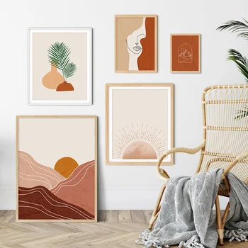 

Trendy Abstract Mountain Sun Camel Color Boho Style Canvas Painting Wall Art Prints Pictures Posters for Living Room Home Decor