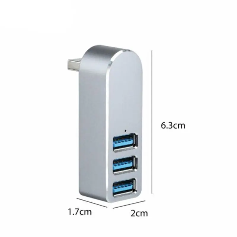 OOTDTY Aluminum Alloy Mini 3 Port USB 3.0 Hub Rotary USB Splitter Adapter for PC Laptop