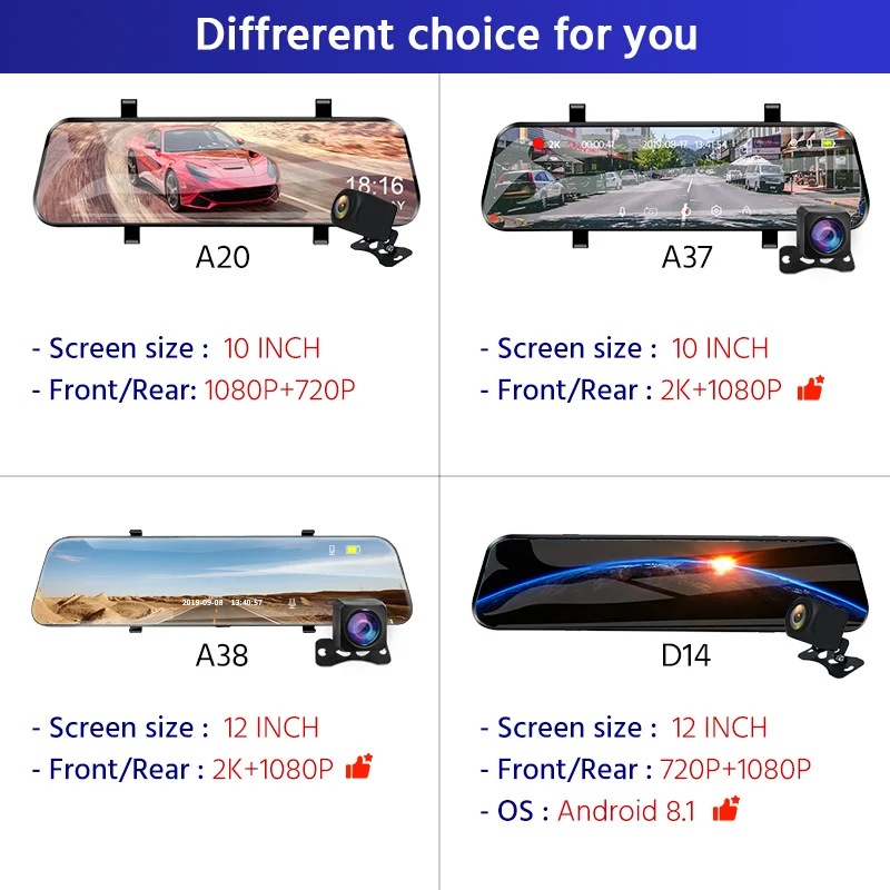 E-ACE Car Dvr 12 Inch Streaming Rear View Mirror 4G Android GPS Navigation Dash Cam FHD 1080P Auto