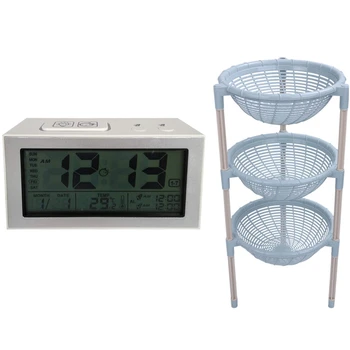 

Digital Alarm Clocks, Non Ticking Battery Operated with Round Storage Rack Organizer 3 L
