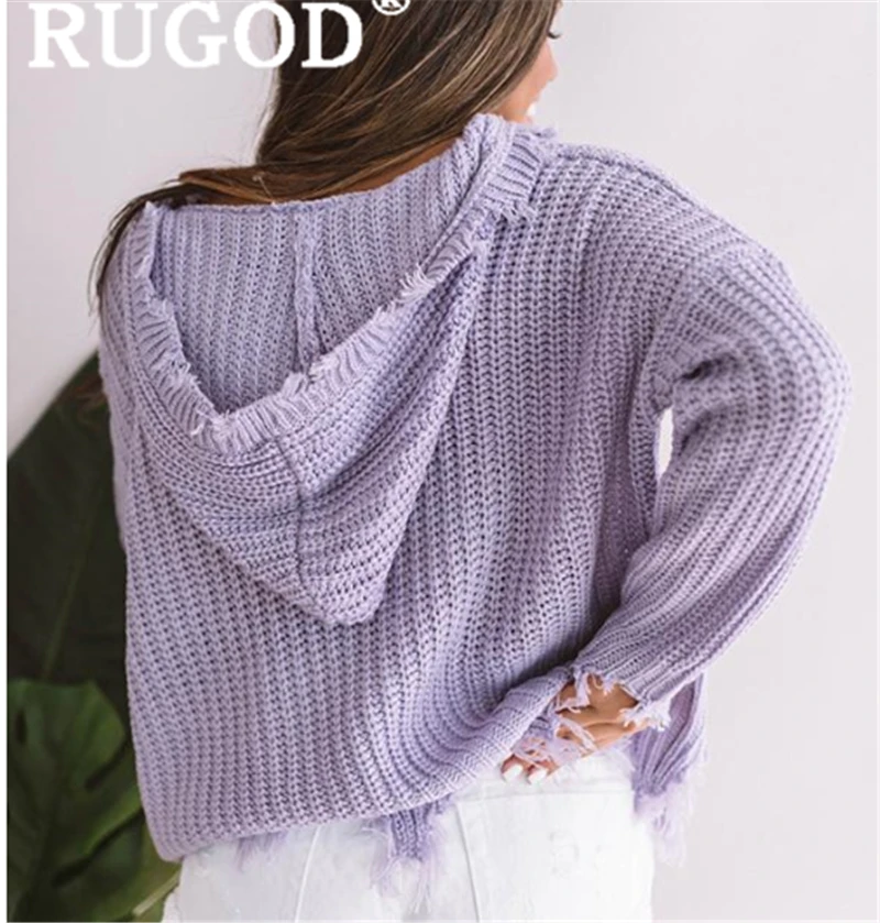 RUGOD/Женские однотонные вязаные толстовки с v-образным вырезом и кисточками; свободные большие размеры трикотаж; пуловеры; Новинка года; Осенняя модная женская элегантная одежда
