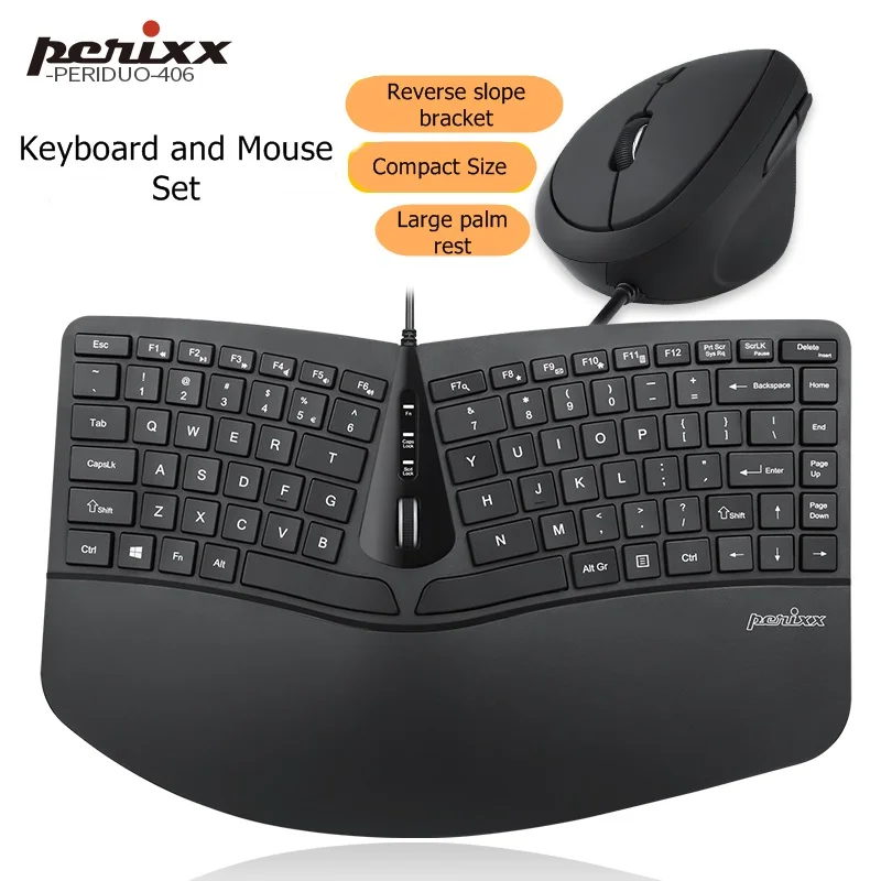 Perixx Periduo-406 Проводная компактная эргономичная сплит-клавиатура и вертикальная мышь