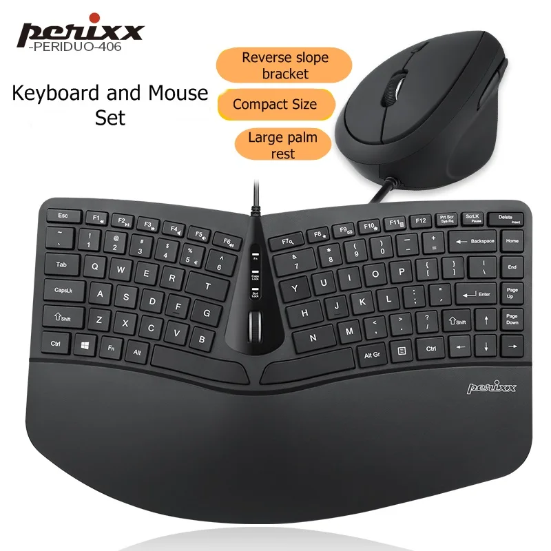 Проводная компактная эргономичная клавиатура Perixx с раздельным дизайном и