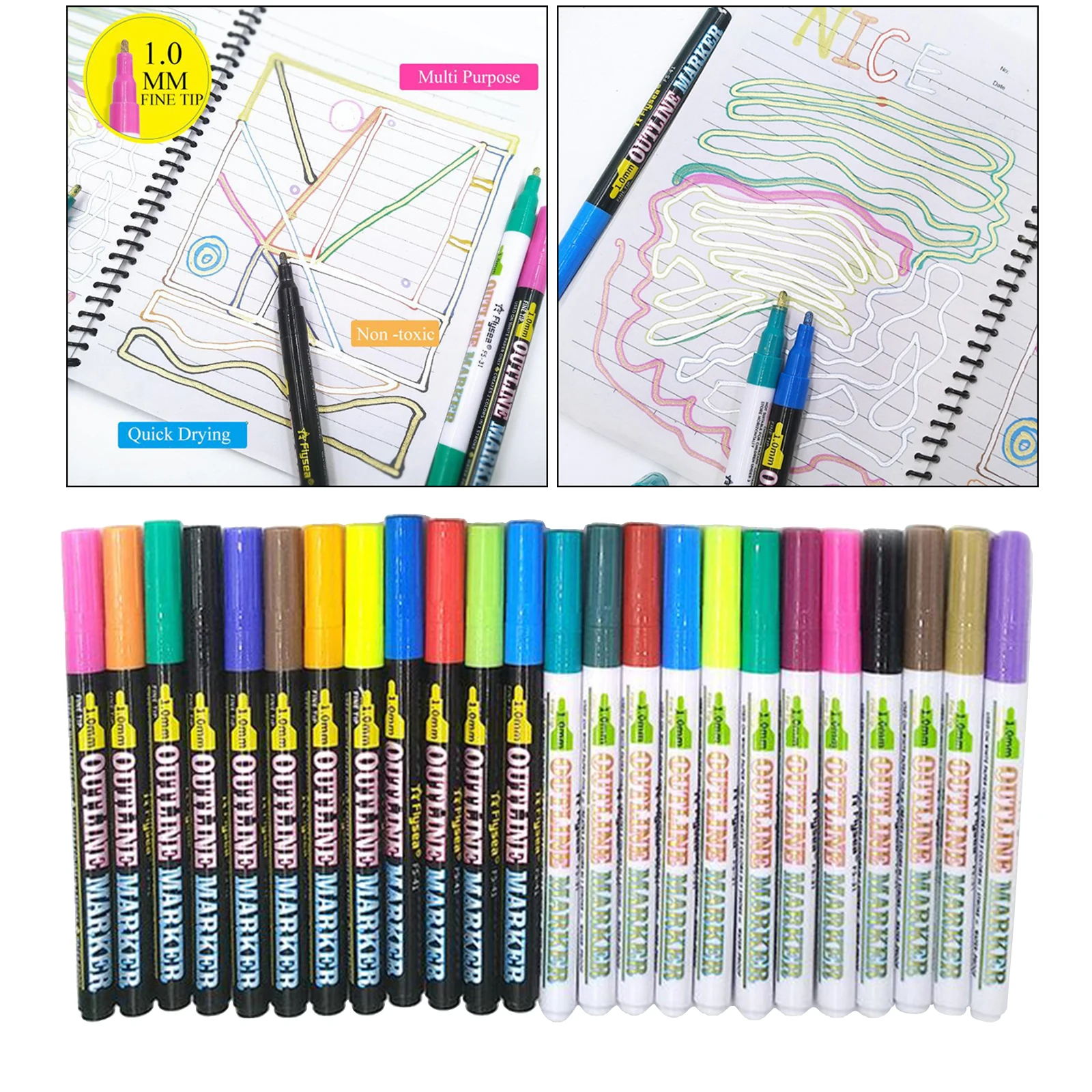 24 Colors Double Line Outline Pen Set Highlighter Marker Doodle Dazzles Pens