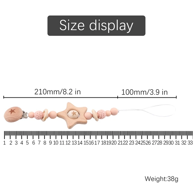 1PC Baby Teether  Pacifier Chain Personalized Beech Star Wooden Clip Geometric Crochet Beads Pacifier Clip Chain Tiny Rod Toys 2