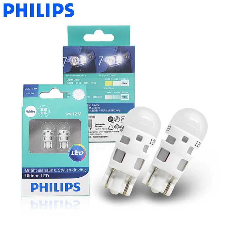 Philips сигнальные лампы светодиодный W5W T10 11961ULW Ultinon светодиодный 6000K холодный синий белый свет поворота Интерьер Свет стильный вождения, пара