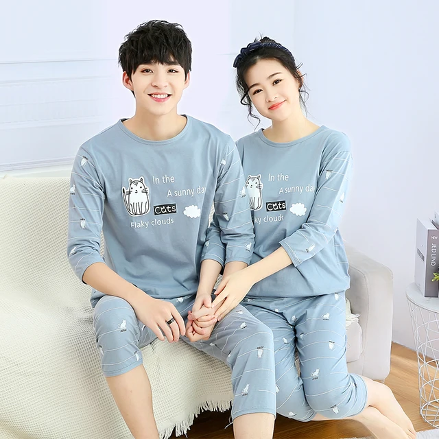 Cotton Pajamas For Man Summer Casual Couple Set Short Sleeve Shorts Night  Suit 2pcs Big Size Sleepwear Night Gowning For Women - Pajama Sets -  AliExpress