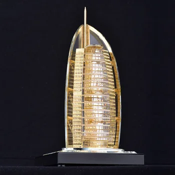

Dubai Seven Star sailing Hotel Crystal building model inlaid with gold tourist souvenirs mini figures home decor gifts to friend
