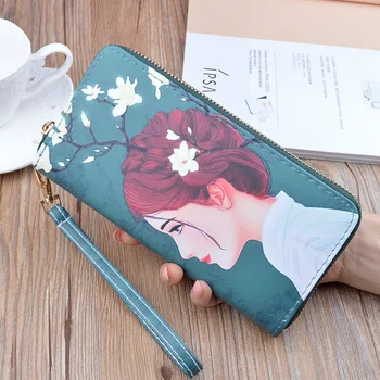 

Leather Women's Wallet 2019 Fashion Print Girl Long Zipper Purses Student Cute Coin Card Holder Female Leather Women Wallet 2019