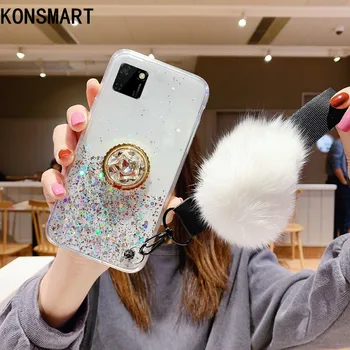 

KONSMART For Huawei Y5P Case Glitter Star Finger Ring Phone Case Y5P 5.45" Luxury Silicone Soft Back Cover With Strap Y5P 2020