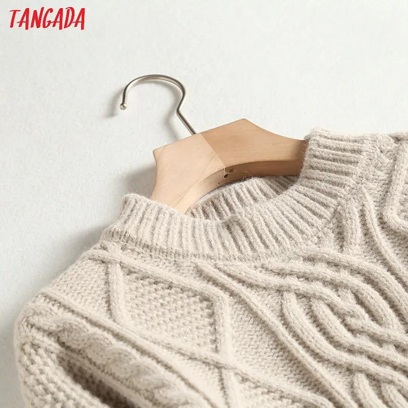 Tangada Женские винтажные твист свитеры с длинным рукавом зимние толстые женские пуловеры джемпер Стильные повседневные топы BC60