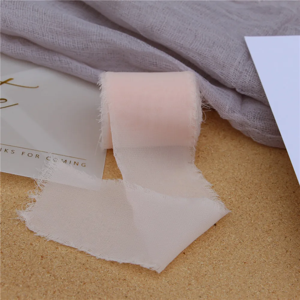  3 pcs Handmade Frayed Edged Chiffon Silk Ribbon Fringe Ribbon Wedding Invitation Bouquets Gift Wrap