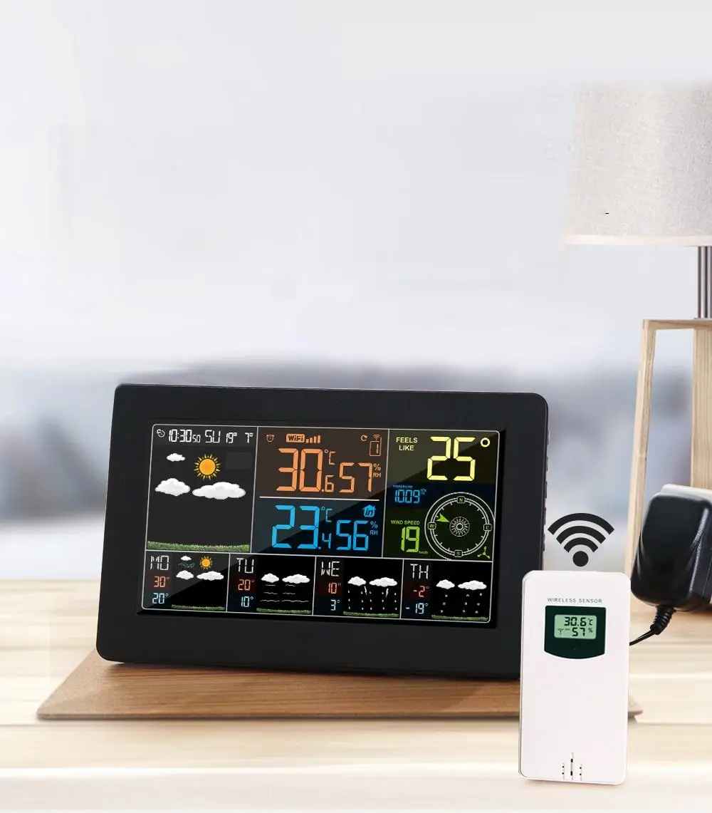 

Wifi Weather Station Wall Digital Alarm Clock Thermometer Hygrometer Future Weather Forecast Wind Direction Barometer