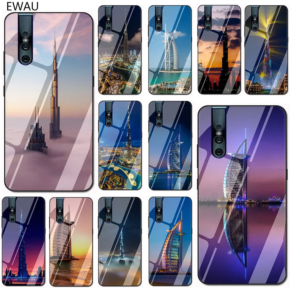 

EWAU Dubai City Architectural landscape Tempered Glass Phone Cover Case For VIVO V9 V15 Y17 Y85 Y89 Y93 Y95 Y91 C