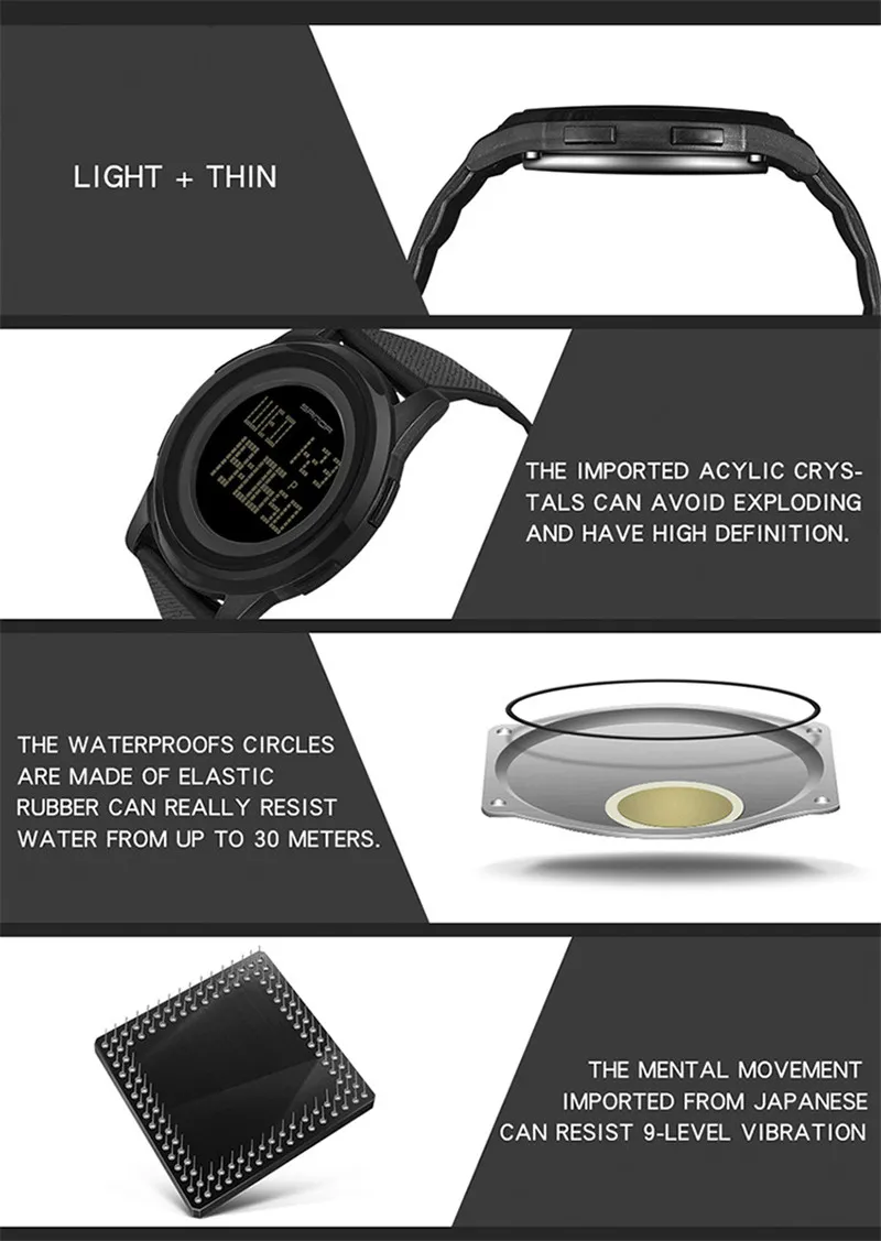Новые SANDA цифровые часы мужские водонепроницаемые 3ATM мужские часы ультра-тонкие Военные Спортивные часы модные креативные мужские часы