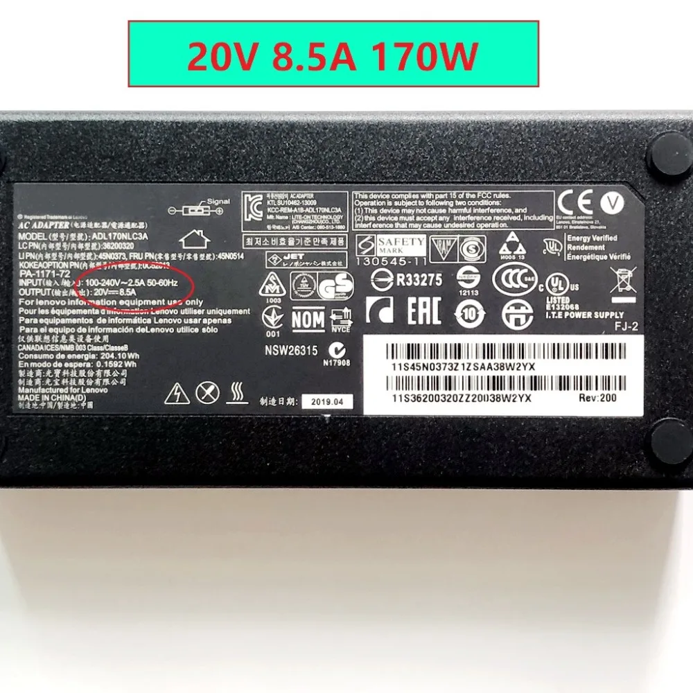 20V 8.5A 170 Вт 7,9*5,5 мм ноутбук адаптер переменного тока для lenovo Thinkpad W700 W701DS 42T5284 42T5289 42T5288 45N0117 45N0118