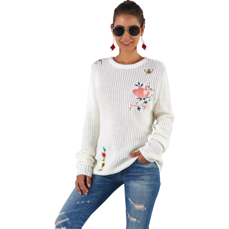 

Explosive sweater female 2020 autumn and winter new long-sleeved personality embroidery knit jacket pullover women's sweater