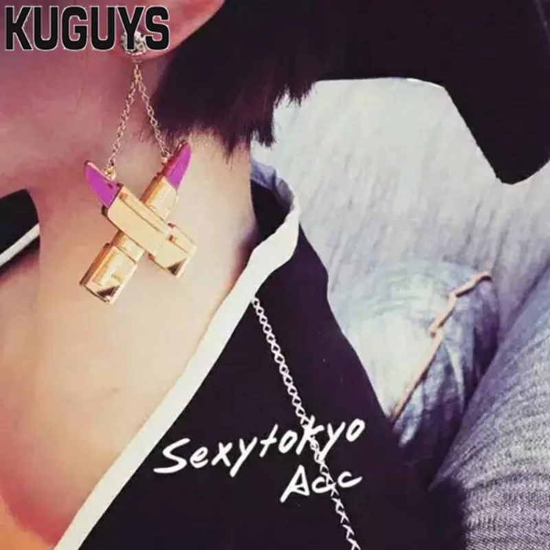 DROP EARRING KUGUYS Модные Акриловые украшения на заказ женские золотые серебряные броши в виде губной помады хип-хоп сексуальные красные губы брошь - Окраска металла: DROP EARRING