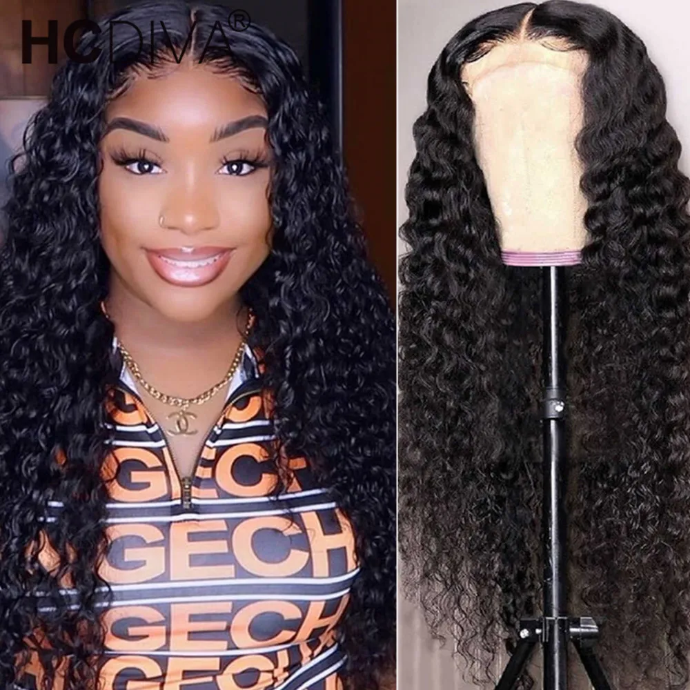 Peruca do Laço Perucas de Cabelo Parte do Meio Parte do Laço Fechamento do Laço Polegada Profunda Encaracolado Humano Brasileiro 150% 13x1 Perucas Remy Cabelo Kinky Peruca 30 4 encaracolada profunda de 30 polegadas 150% parte