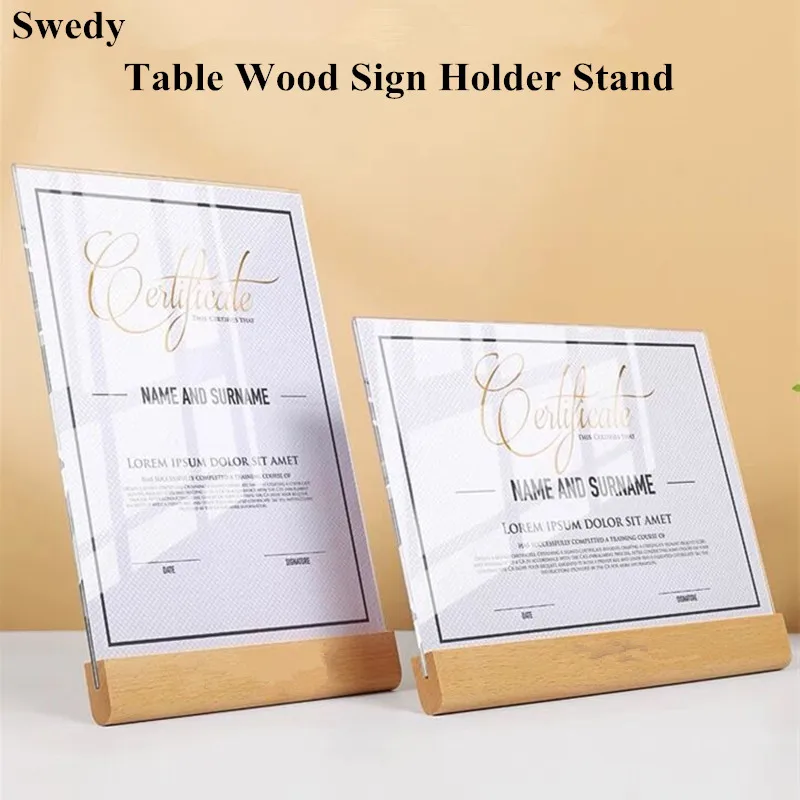 A4 Acrylic Sign Holder 8.5x11 Inch Wood Base L Shape Acrylic Picture Frame Desktop Display Menu Paper Holder Stand