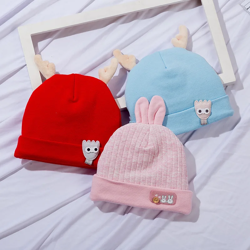 Neonatal 0-3 months hat and fetal cap thickened 1 velvet rabbit cap autumn and winter baby cap pure cotton - AliExpress Mother & Kids