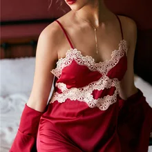 Herislim,, пижамы, ледяной шелк, 2 шт, наборы, женский сексуальный кружевной халат, пижама, комплект для сна, без рукавов, Ночная одежда, домашняя одежда