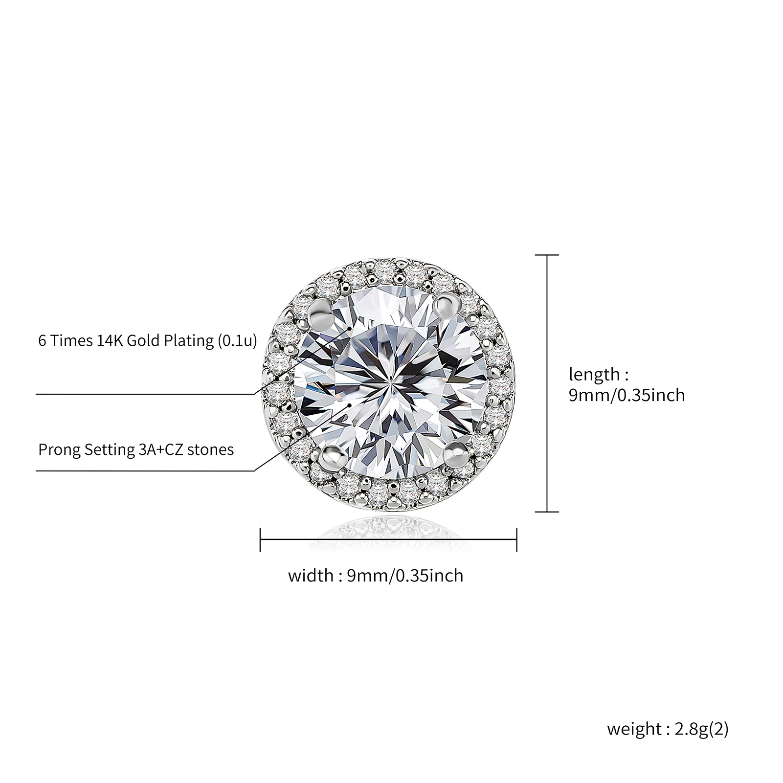 GUCY Luxury Cubic Zirconal Round Stud Earrings For Women Romantic Elegant Female Daily Earrings Available Wholesale Dropshipping