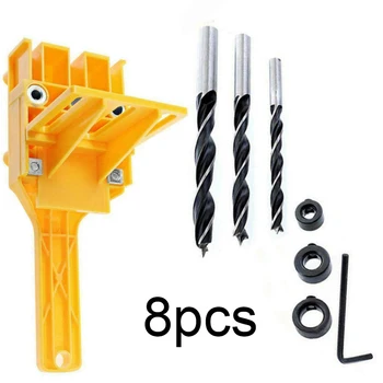 

8Pcs DIY Handheld Woodworking Dowel Jig Set Wood Hole Drilling Guide Kit Useful